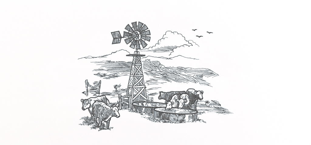 Cattle Scene Gray White Faux